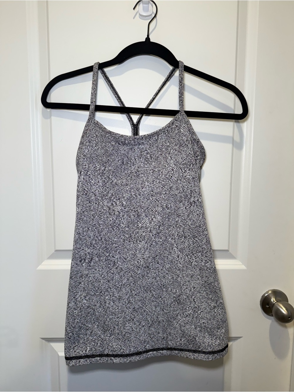 Lululemon Power Y Tank Size 6 Black White Heathered Built-In Bra Luon Fabric
